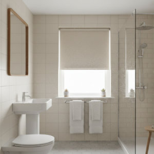 Los estores son una de las alternativas más utilizadas para dar sensación de espacio en baños pequeños