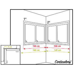 Medir ancho de un estor ventanas rinconeras.