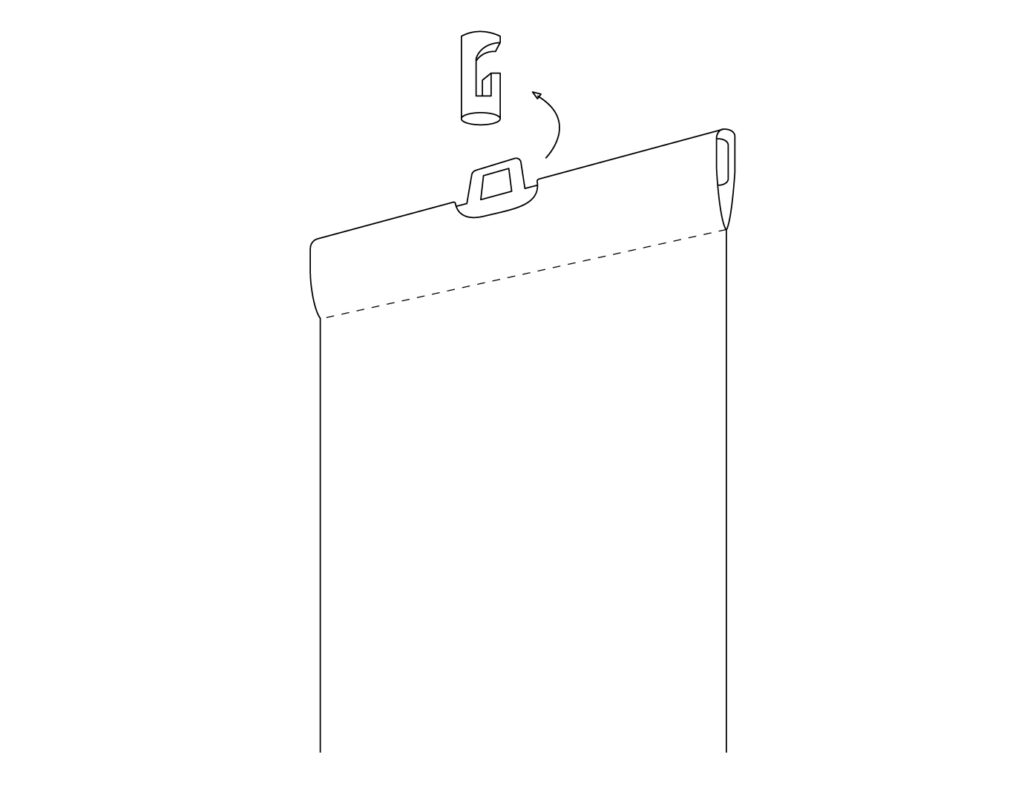En esta imagen te mostramos un esquema del montaje de las perchas de las cortinas de lamas