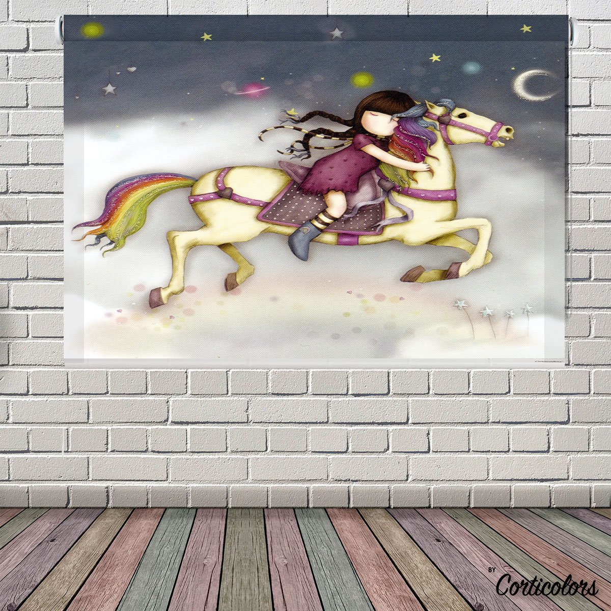 Estor enrollable personalizado niña en caballo.