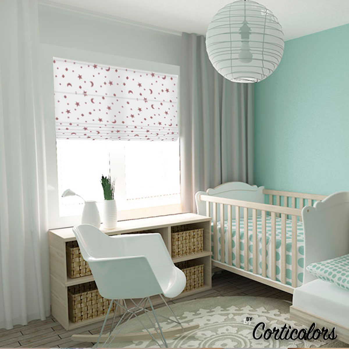 Estor paqueto con estampado de estrellas para habitación infantil