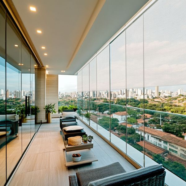 Estor Fiberglass para cortinas de cristal en color blanco lino
