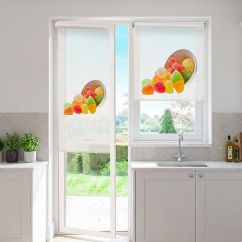 En esta imagen se puede observar nuestro estor para cocina sin taladrar completamente personalizable