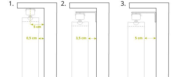 Esquema de la medida de separación según el soporte de las Cortinas Verticales de Corticolors