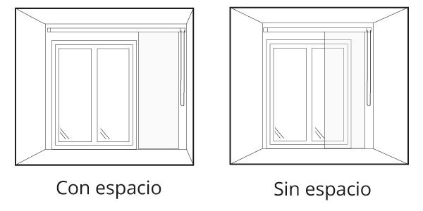 Disposición de los paneles, mostrando opciones con espacio o sin espacio en los laterales, guía visual para una instalación precisa y alineada.