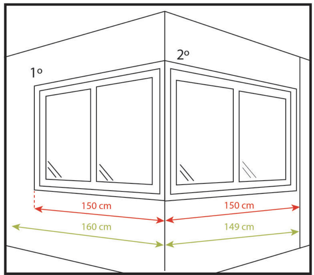 Medir estores para cortinas de cristal en ventanas esquineras