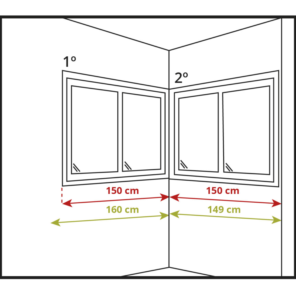 Medir el ancho de cortinas verticales ventana rinconera