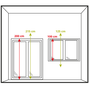 Guía visual para medir la altura de un estor enrollable desde el suelo hasta el techo o la parte superior de la pared, mostrando cómo tomar medidas precisas para una instalación correcta.