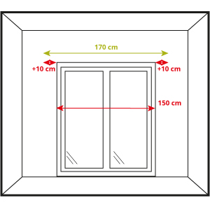 Guía visual para medir el ancho de un estor enrollable dejando espacio a los lados, mostrando cómo tomar las dimensiones correctamente para una instalación precisa y un ajuste óptimo.