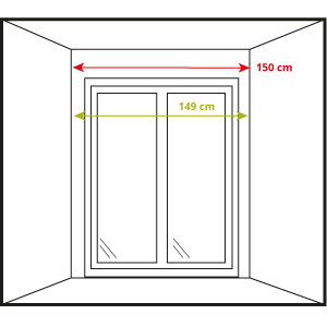 Guía visual que muestra cómo medir el ancho de un estor enrollable entre paredes, destacando la correcta toma de medidas para una instalación precisa y un ajuste perfecto.