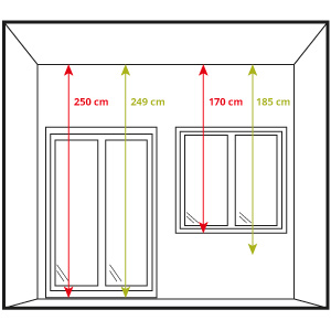 uía para medir la altura de un panel japonés en techos altos, mostrando cómo tomar las dimensiones correctas para asegurar una instalación precisa y un deslizamiento uniforme.