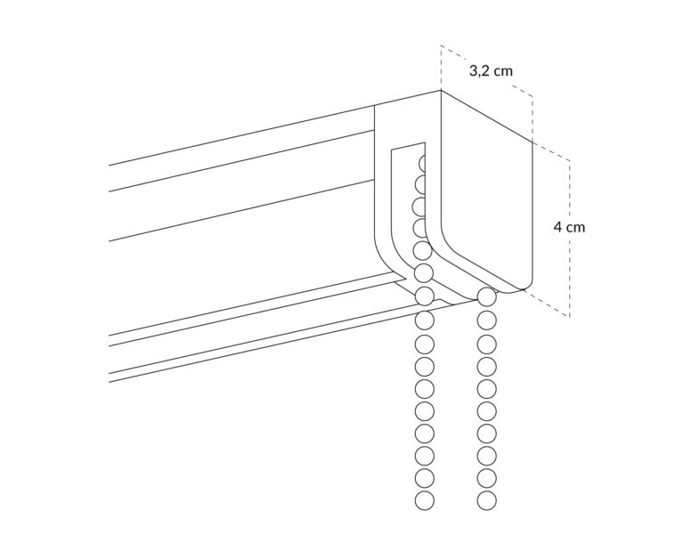 Este es el perfil de los mecanismos para estores ocultos o compactos que fabricamos en Corticolors. Aquí podrás ver su medida para la instalación