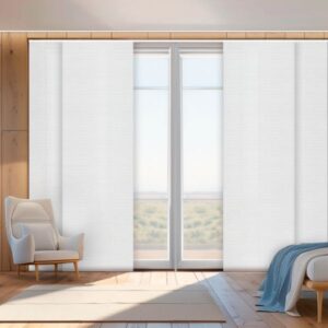 Panel japonés modelo Valencia en color blanco óptico de Corticolors, confeccionado a medida, ideal para aportar luz natural, privacidad y un estilo elegante y moderno en cualquier estancia.